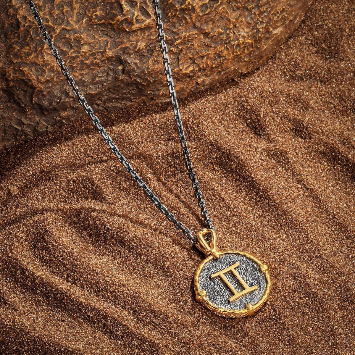 Zodiac Aries Gary Black 18K Gold Stainless Steel Anti Tarnish Necklace Pendant Chain For Men-Aries