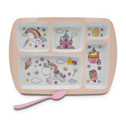 SUPERWARE | Pure Melamine | Kid Set - Section Tray - Unicorn | 2 Pcs. | Stain Free, Glazed Finish