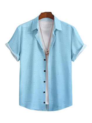 Chic and Shinning SkyBlue Color Casual Lycra Febric Men's Shirt by GlamaStitch-M