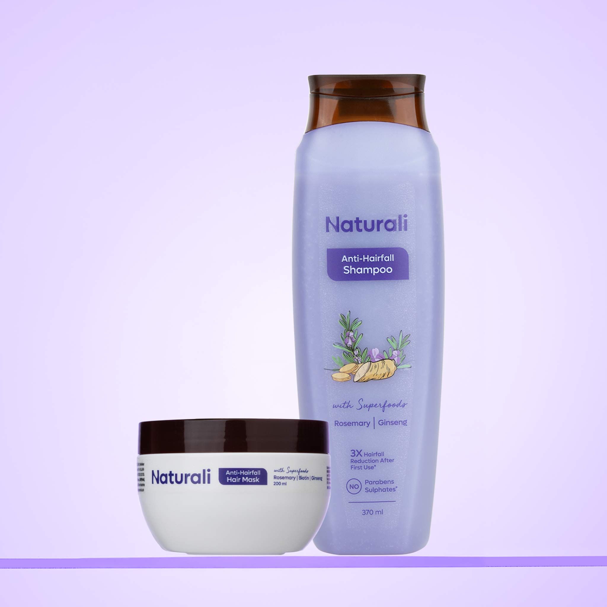 Naturali Rosemary Nourishment Combo - Anti-Hairfall Shampoo + Anti-Hairfall Hair Mask-370ml + 200ml