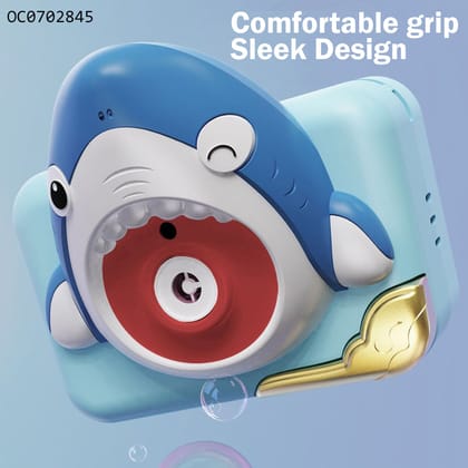 Sharky Bubbles: Interactive Bubble Camera Toy for Kids with Light and Music(Outer BOX slightly Damage)-Blue