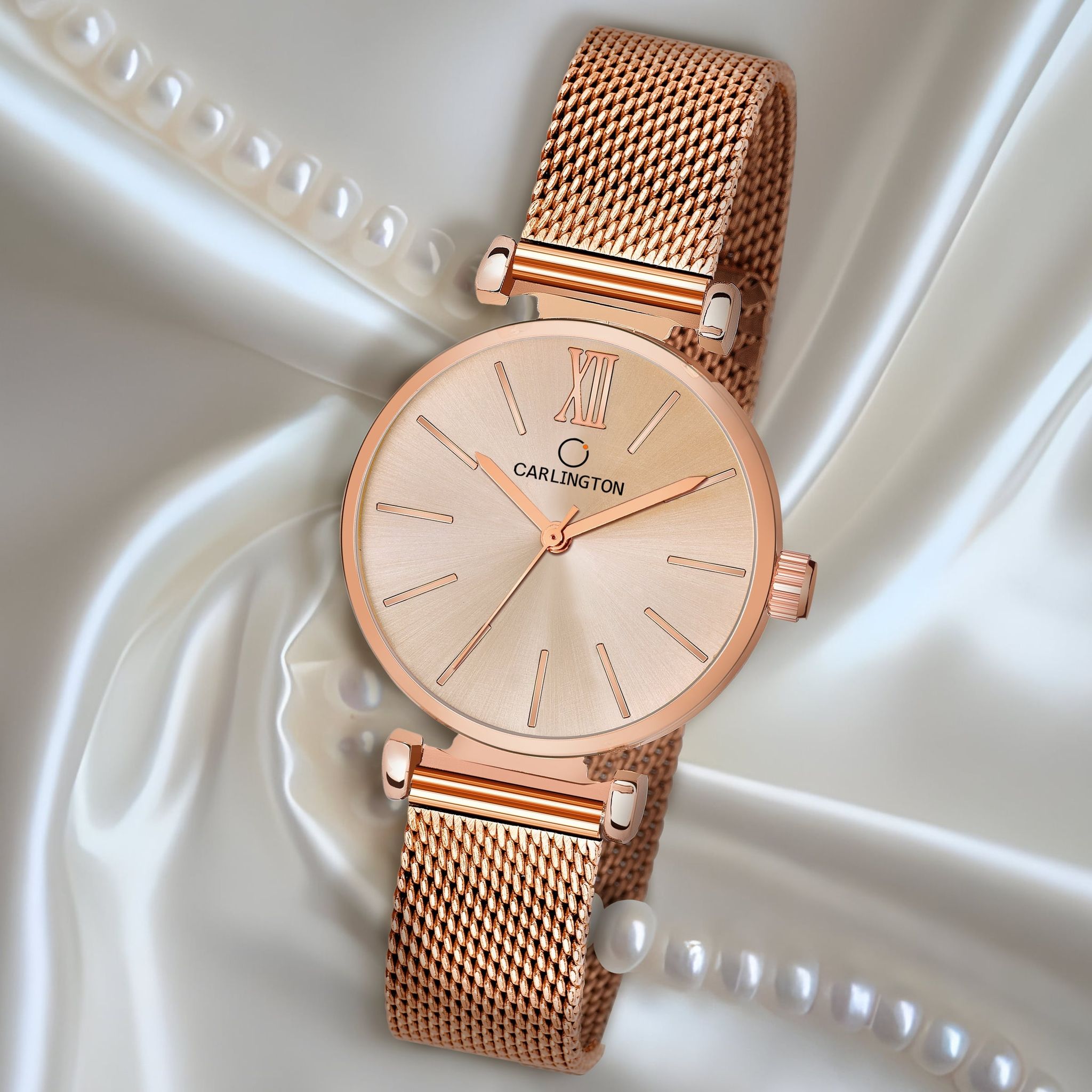 Carlington Elite Ladies Self Adjustable Mesh Strap Water Resistant Analog Watch - For Women CT2016-Rosegold