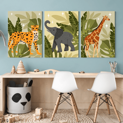 Animal Theme Boho Wood Print Wall Art Set of 3-9 X 12 Inches Each / Pinewood Thickness: 6mm