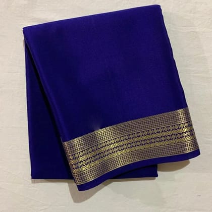 Gorgeous Mysore Silk Sarees with Beautiful Zari Border in Serene Light Blue Shades-Blue / Silk / Crepe