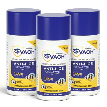 Torque kvach Anti Lice Cream Wash | Removes Lice and Nits |Made with Reetha & Shikakai 30 ml-Pack of 3