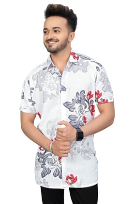 "Passionate Red Roses on White Half Sleeve Shirt by Glamastitch"-S