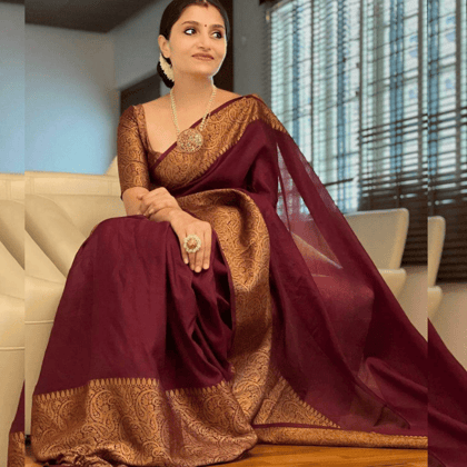 Kala Niketan Himanshi Khurana Soft Silk Sari With Attached Blouse - 9 Colors Available-Unique Wine