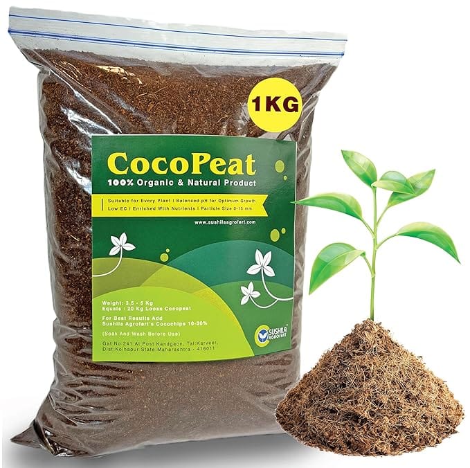 Sushila Agrofert's Cocopeat with Vermicompost Added for Plants, 1Kg Ready to Use Plant Media Potting Mixture Hydoponic Soil for Home Gardening