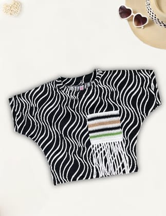 Girl's Black Zig-Zag T-shirt[GT-533](4-12Years)-10-11Y (Size - 34) / Black / Imported