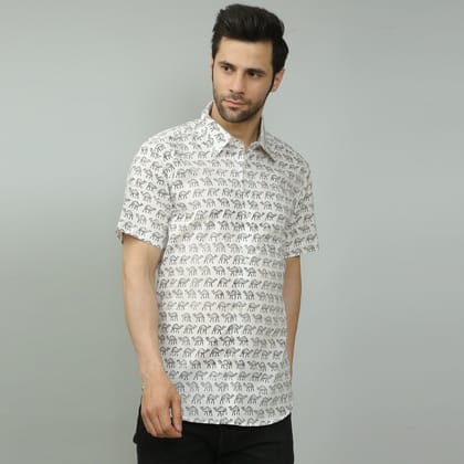 white Cotton printed half sleeves shirt-S