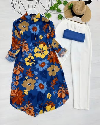 Multiple Design of Flower in Blue Color Kurti with Palazzo by GlamaStitch-M