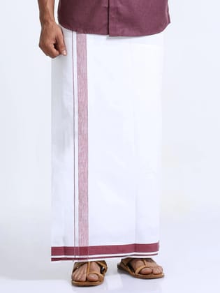 Rosy Brown Border Cotton Double Dhothie-Double Dhothie