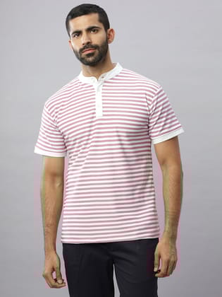 Rose Gold Crossknit Henley T-Shirt-M