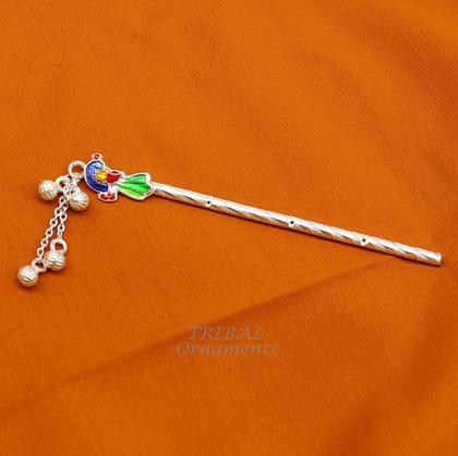 4 inches sterling silver handmade idol baby Krishna small flute, silver Bansuri, Laddu Gopala flute, little Krishna flute puja art su961