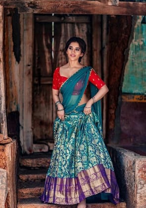 Blue Embroidered Pattern Chanderi Silk Choli & Dupatta