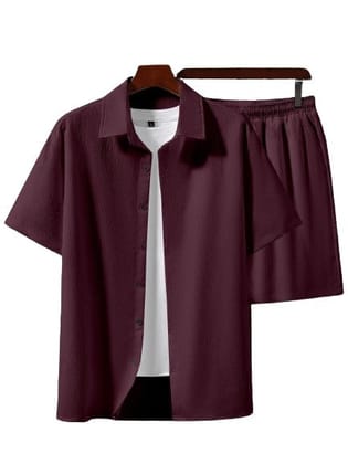 "Burgundy Opulence: Maroon Plain Men's Co-ord Set by Glamastitch"-S