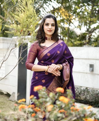 Purple Zari Woven Kanjivaram Pure Silk Saree