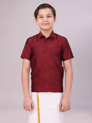 Boys Dupion Satin Maroon Colour Half Sleeves Shirt Happy Boy-Kids 01 - 02 Yrs / H/S / Maroon