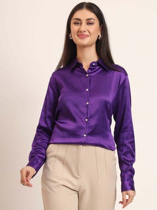 Women's Premium Purple Regular Fit Summer Satin shirt-S