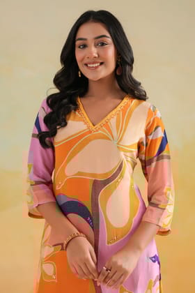 Misbah Hiba Tangerine Mustard Kurta Set with Pant-S / Mustard / Mustard