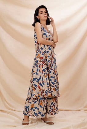 Beige Kalamkari Cotton Angrakha Kurta-S