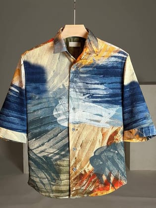 Chic and Elegant Orange and Blue Color printed Shirt by GlamaStitch-M