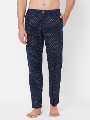 Men's Polka Print, Blue, Cotton, Regular Fit, Elasticated, Waistband, Pyjama  With Side Pockets-Blue / S