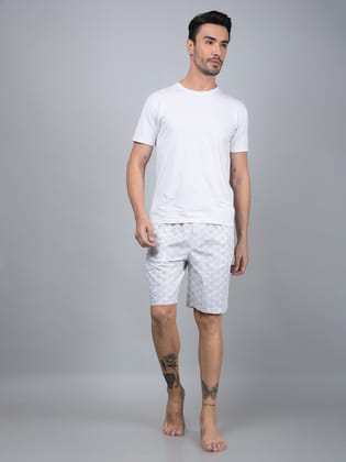 White Floral Print 100% Cotton Lounge Shorts-M / White
