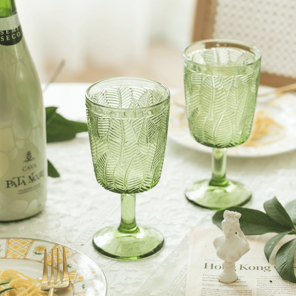 Vintage Leaf Embossed Wine Glass Combo Set