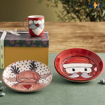 Hand Painted Christmas Ceramic Set of 3-Red / Ceramic