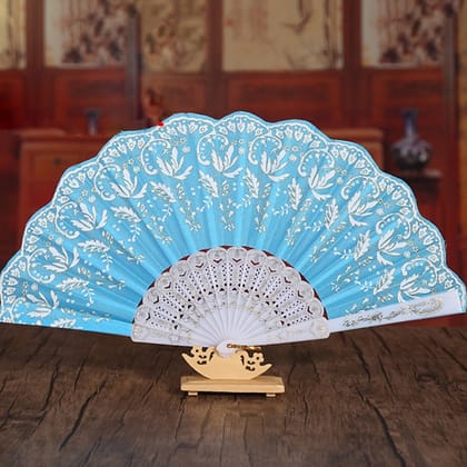 Hand Folding Fan, Chinese Vintage Style Handheld Fan with Fabric Sleeve