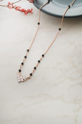 Mini Flower Garland Rose Gold Plated Sterling Silver Mangalsutra Necklace-Rose