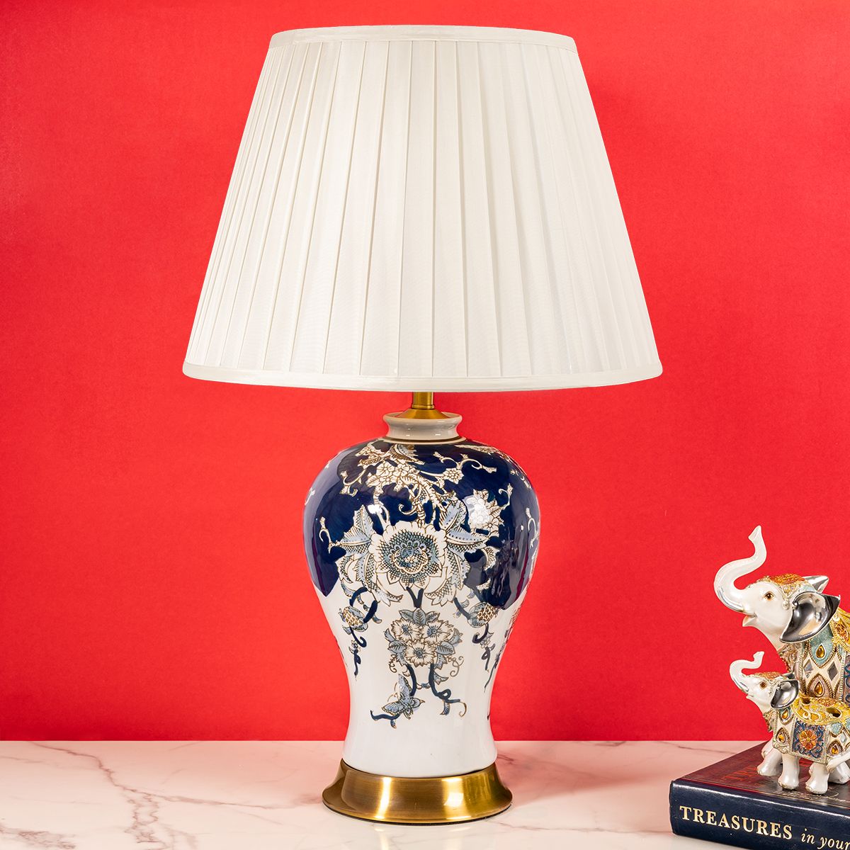 Vintage Blossom designer Table lamps-Height - 26.5 Inches & Width - 16 Inches / STAINLESS STEEL & CERAMIC / AVAILABLE