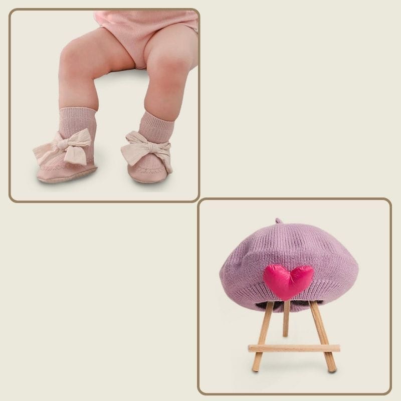 The Chic Bundle- Lavender Beret Hat & Korean Pink Bow Socks-0-6 M