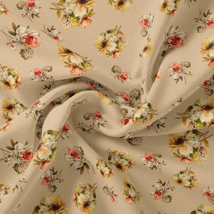 Hawaiian Zinnia Flower Roses Digital Printed Fabric - Pure Georgette