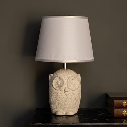 Owl Wisdom Decorative Ceramic Table Lamps for study - White-Height - 13 Inches & Width - 8 Inches / Ceramic / Available