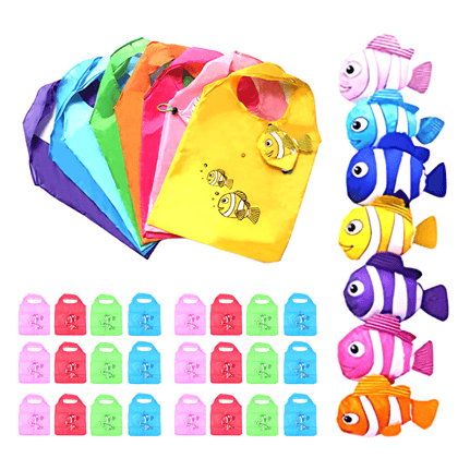 Bulkhunt 24 Shopping Bags Foldable Bags Reusable Foldable and Eco-Friendly Shopping Grocery Carry Bag Fish