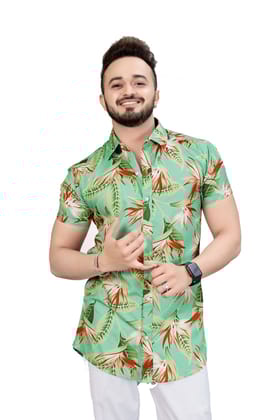 "Green Garden Blossom Half Sleeve Shirt by Glamastitch"-S