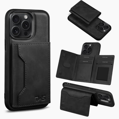 The Wallet Store Premium Leather iPhone Case Cover With Detachable Cardholder - Black - iPhone 14 Pro Max