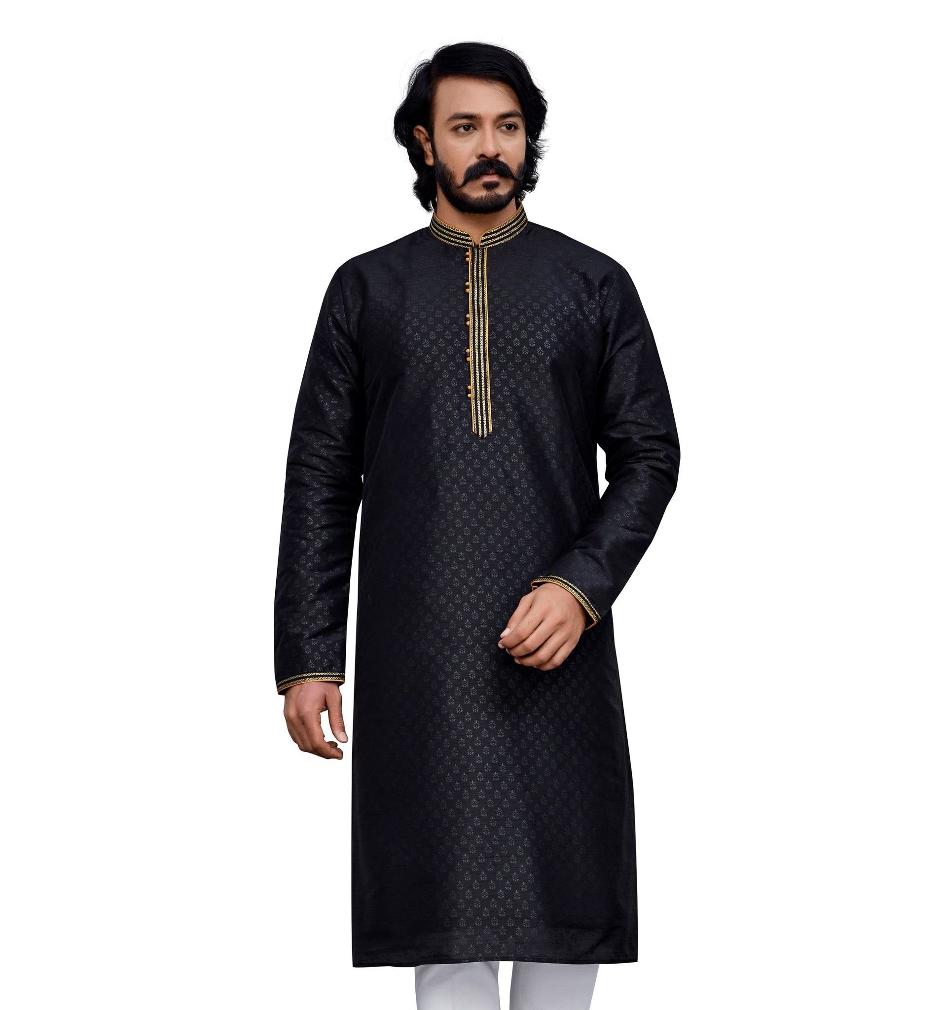 Black Elegance: Men's Cotton Silk Kurta for Every Occasion (Only Kurta)-S