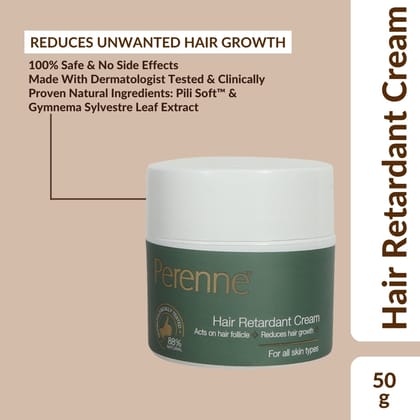 Perenne Hair Retardant Cream | Reduces Unwanted Face Hair Growth | Dermatologist-Tested & Clinically Proven Formula | Natural & Paraben-Free | Safe for Face & Body | For Women & Men-Pack Of 1 (50 gm)