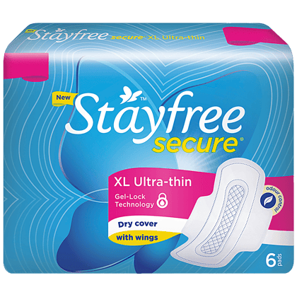 STAYFREE Sanitary Pads - Secure Xl Ultra-Thin, with Wings, 6 pads