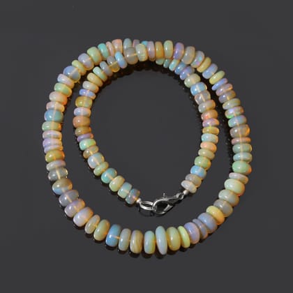 Natural Ethiopian Opal Beaded Necklace, Smooth Rondelle Beaded Necklace, Gift For Women.-20 Inches