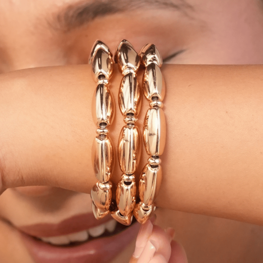 TFC Cuboid Gold Plated Stacked Bracelet (Set of 3)