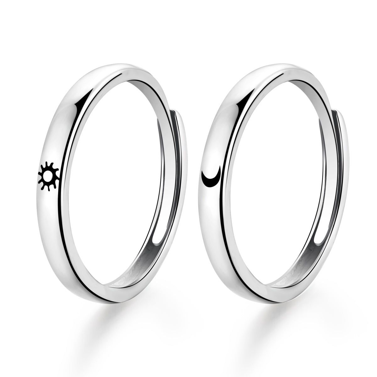SUN & MOON COUPLE RING SET of 2 - Fine Silver-Resizable / Silver