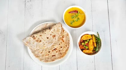 Yellow Dal [500 Ml] With Aloo Matar Dry [500 Ml, Serves 2]