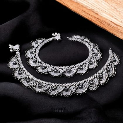 Real 925 Silver Black Beads Bridal Anklets Ankle chain Bracelet Pair 10.5"
