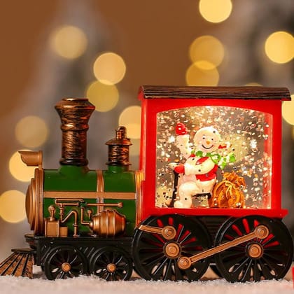 Santa Mini Train With Snow and LED Light-Snowman in Green Train