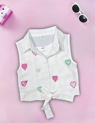 Girl's White Sleeveless Shirt [GT-378) 4-12Years)-5-6Y (Size - 26) / White / Ribbed