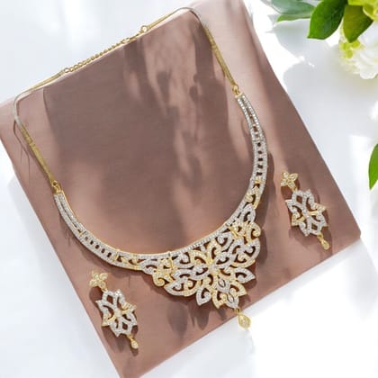 Gold Plated White CZ AD Studded Jewellery Set
